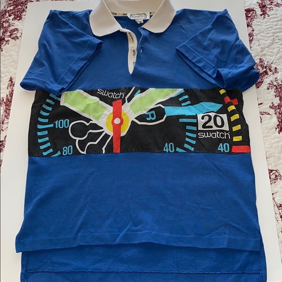 Vtg 8s Swatch Blue Short Sleeve Rugby 